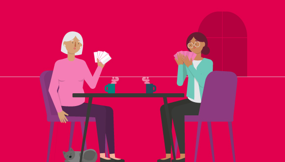illustration of two women playing cards