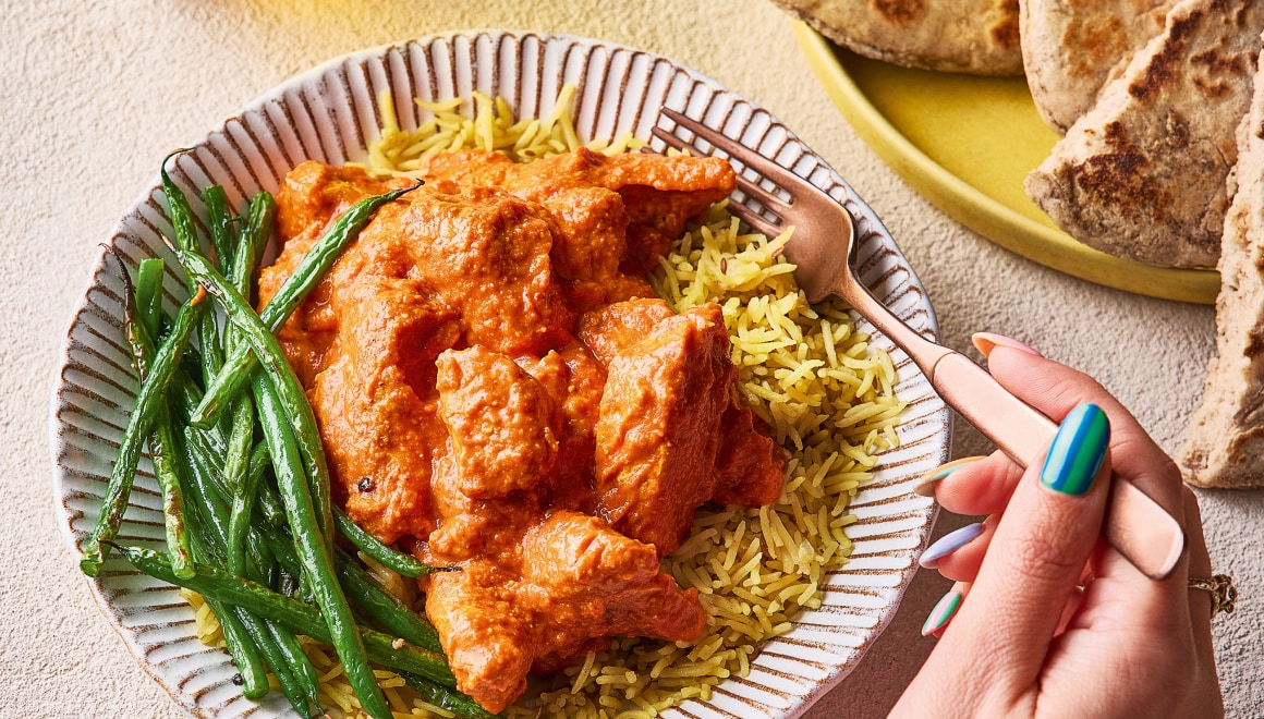 Chunky chicken masala and roasted green beans