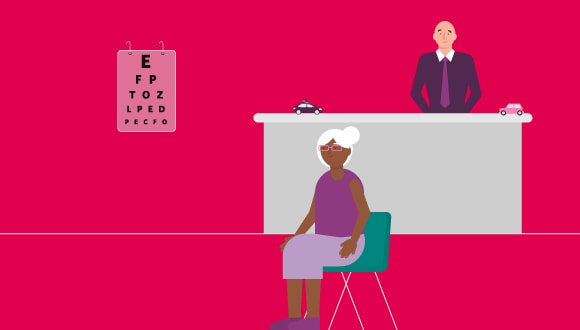 Ruby illo with a lady taking an eye test