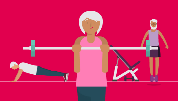 Illo of 50 year old lady working out
