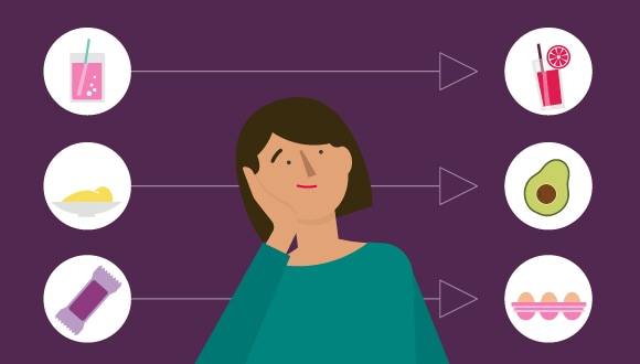 Illustration of an example of some healthy food swaps to help loose weight