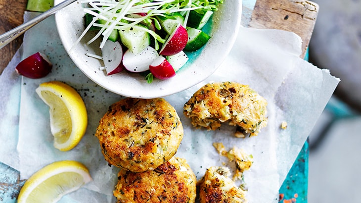 Sweet potato, crab and dill cakes