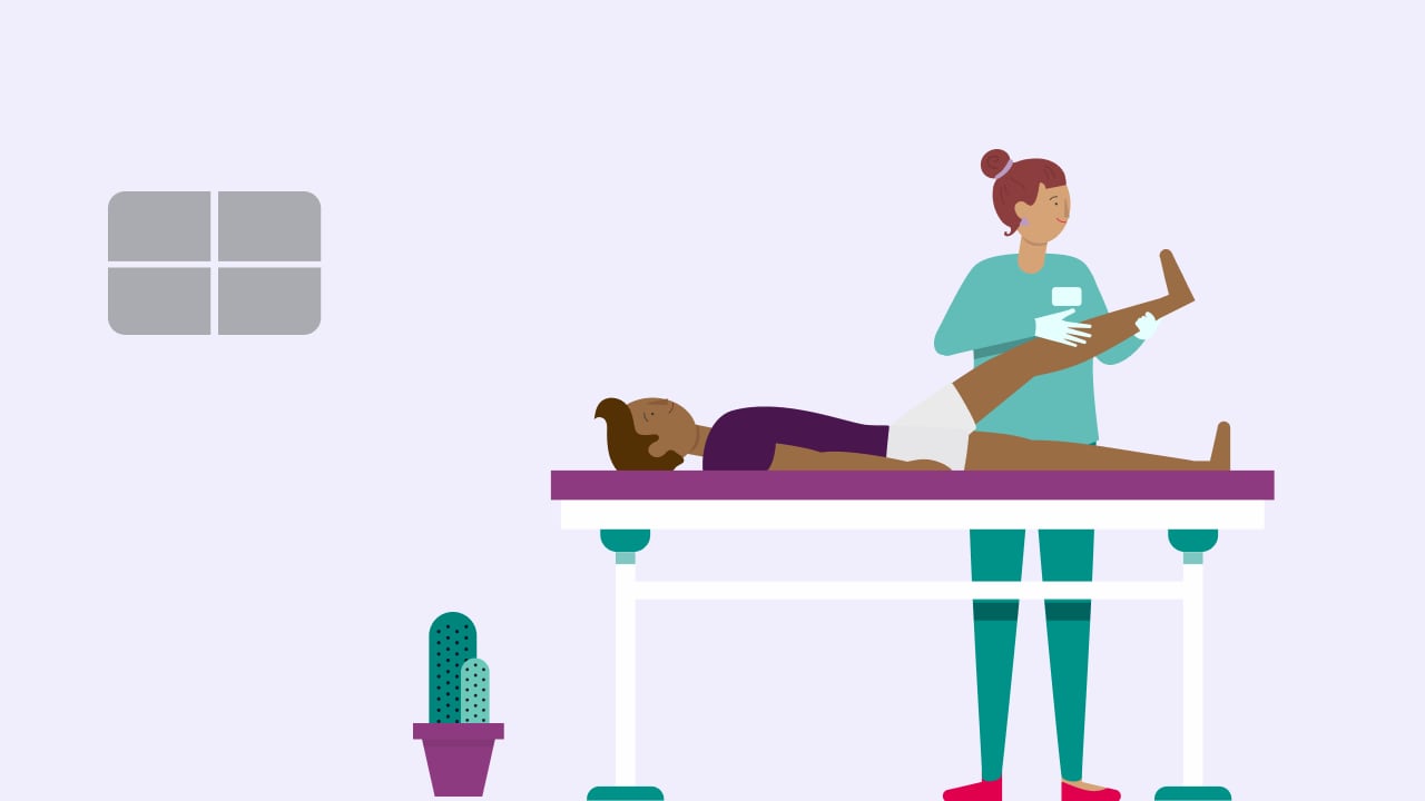 An illustration of a physio treating a male on the therapy table for knee osteoarthritis.