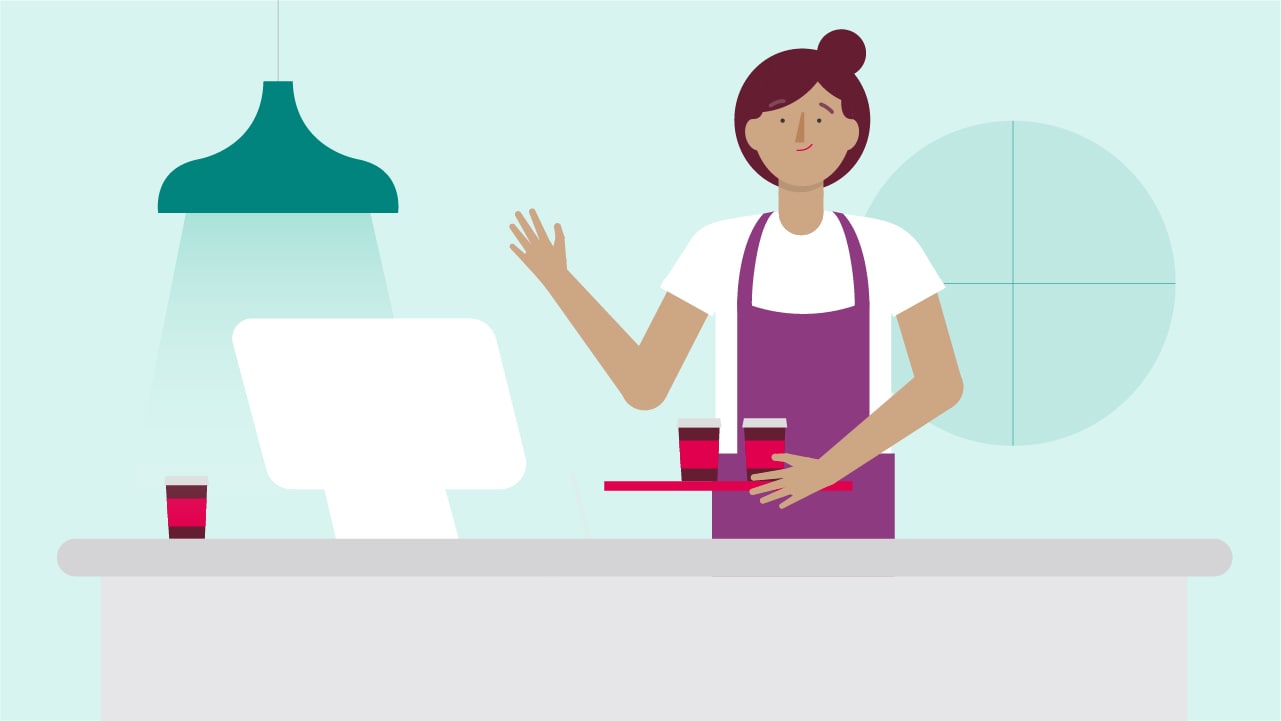 An illustration of a waiter working in a cafe.