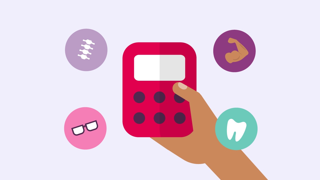 Illustration of a calculator with icons around it representing extras cover.
