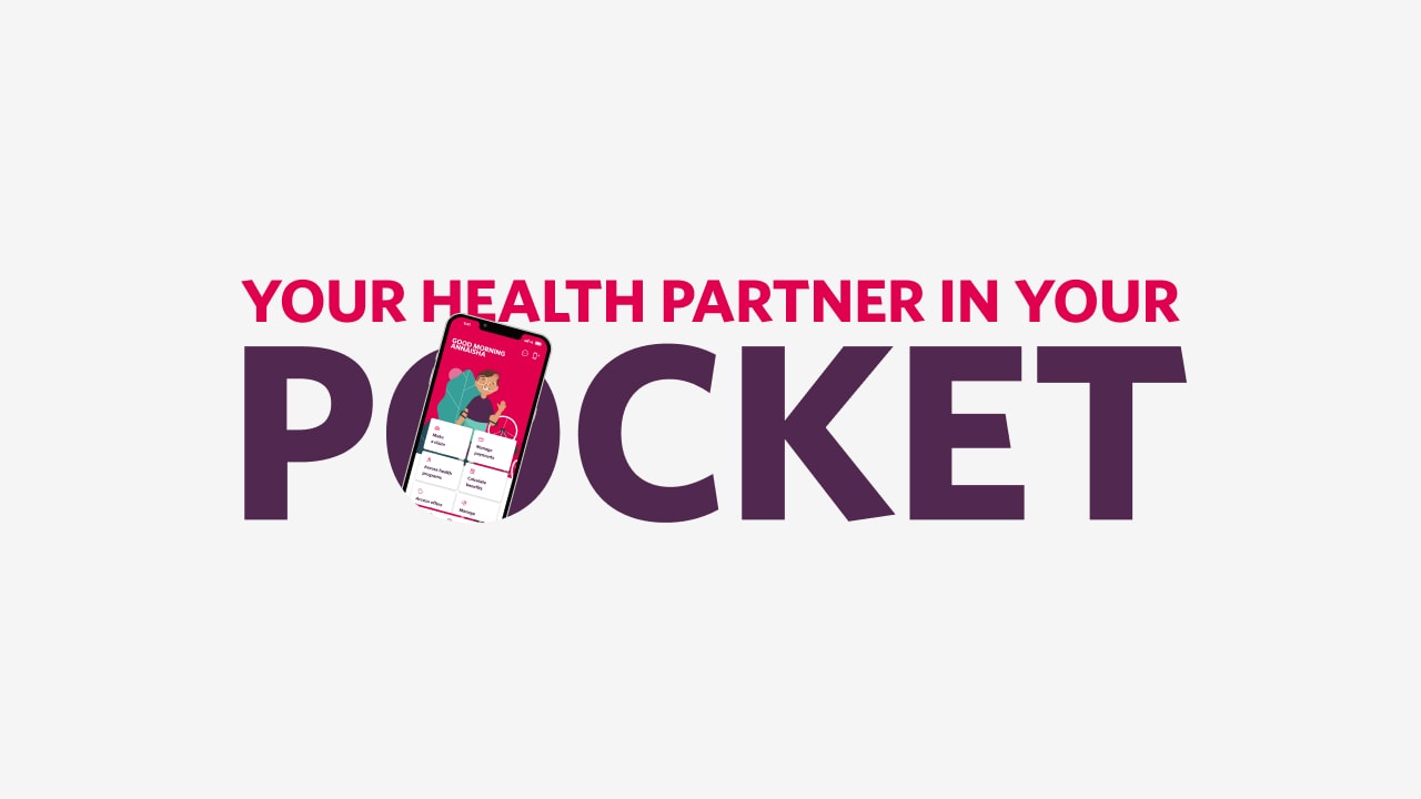Illustration of a video cover image saying your health partner in your pocket.