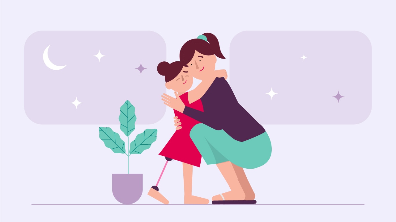 An illustration of a mother and daughter hugging.