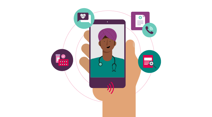 An illustration of a doctors consultation on a mobile phone.