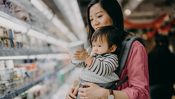 Mother and baby son with food intolerance