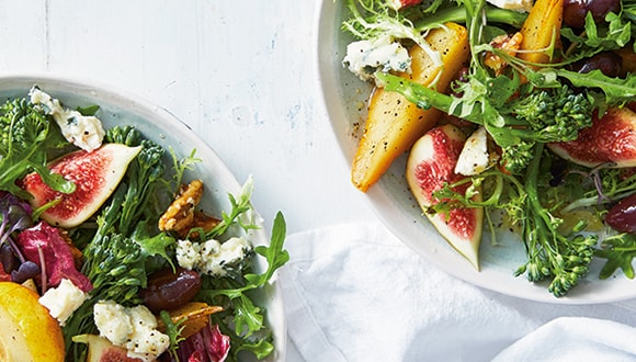 Poached Pear and Fig Salad with Caramelised Walnuts