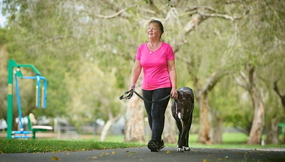 HCF member Cheryl walking her dog