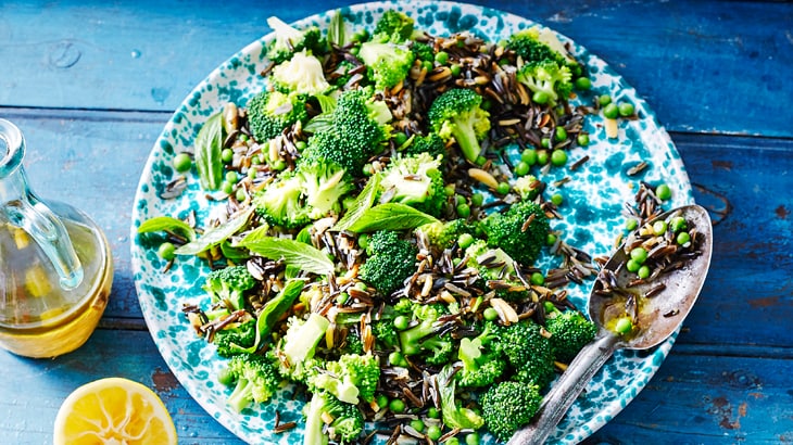 Wild rice, pea and broccoli salad